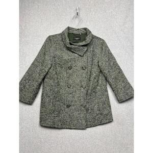 Talbots Tweed Wool Blend Double Breasted Cropped Sleeve Jacket Womens 4 Green